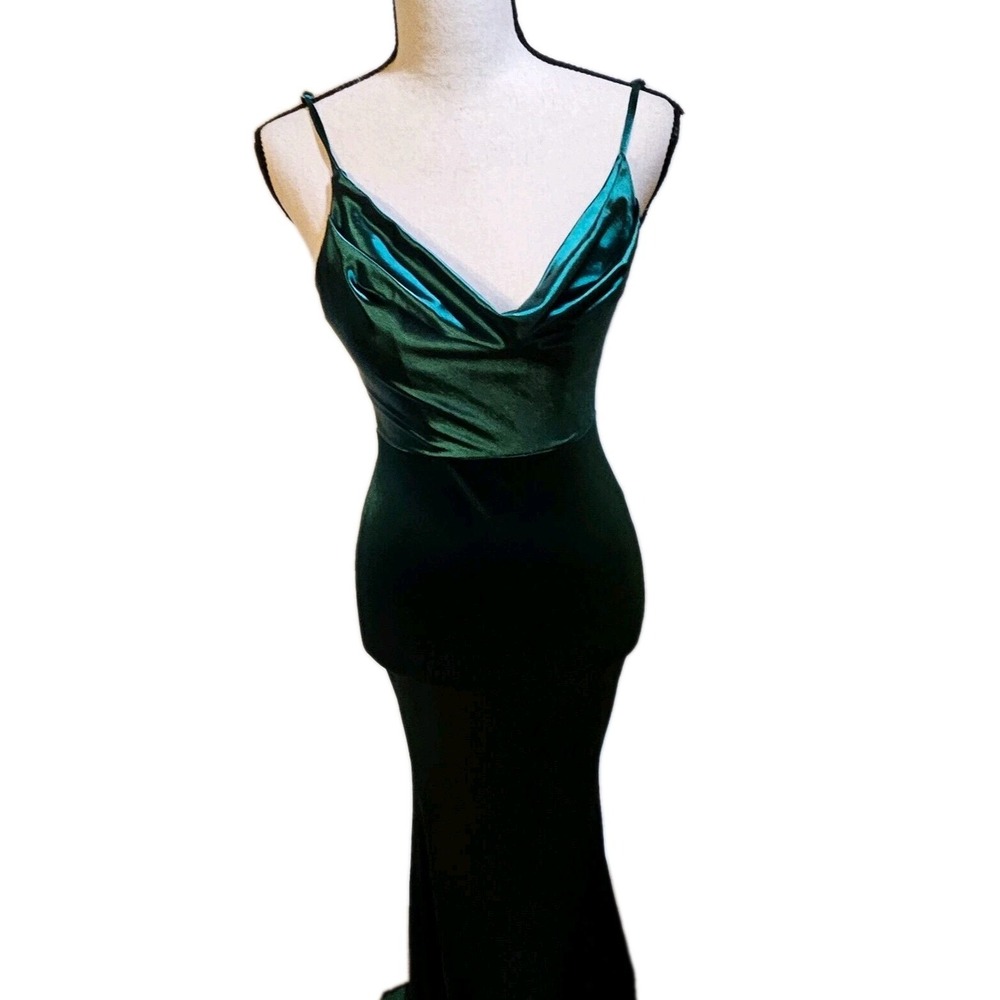 Hello Molly Womens XS Madeline Emerald Cowl Satin Maxi Dress Formal 1-00953